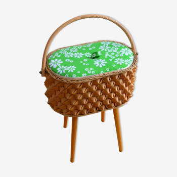 Wood and rattan sewing box 1960s