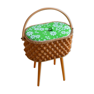 Wood and rattan sewing box 1960s