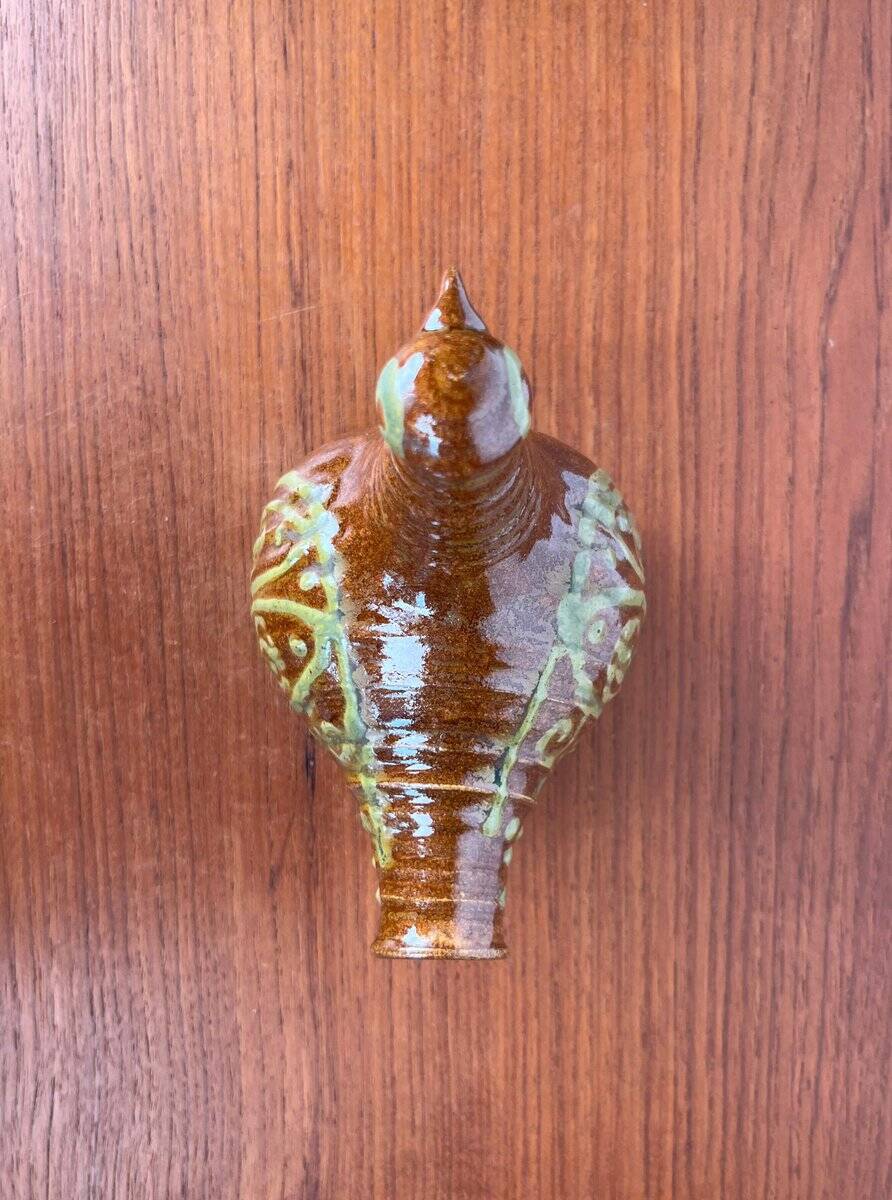 Bird-shaped pottery bottle from a modern Danish workshop, mid-century, 1960s.