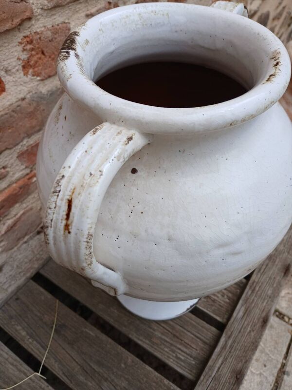 Jarre / poterie en grès vernisse blanc