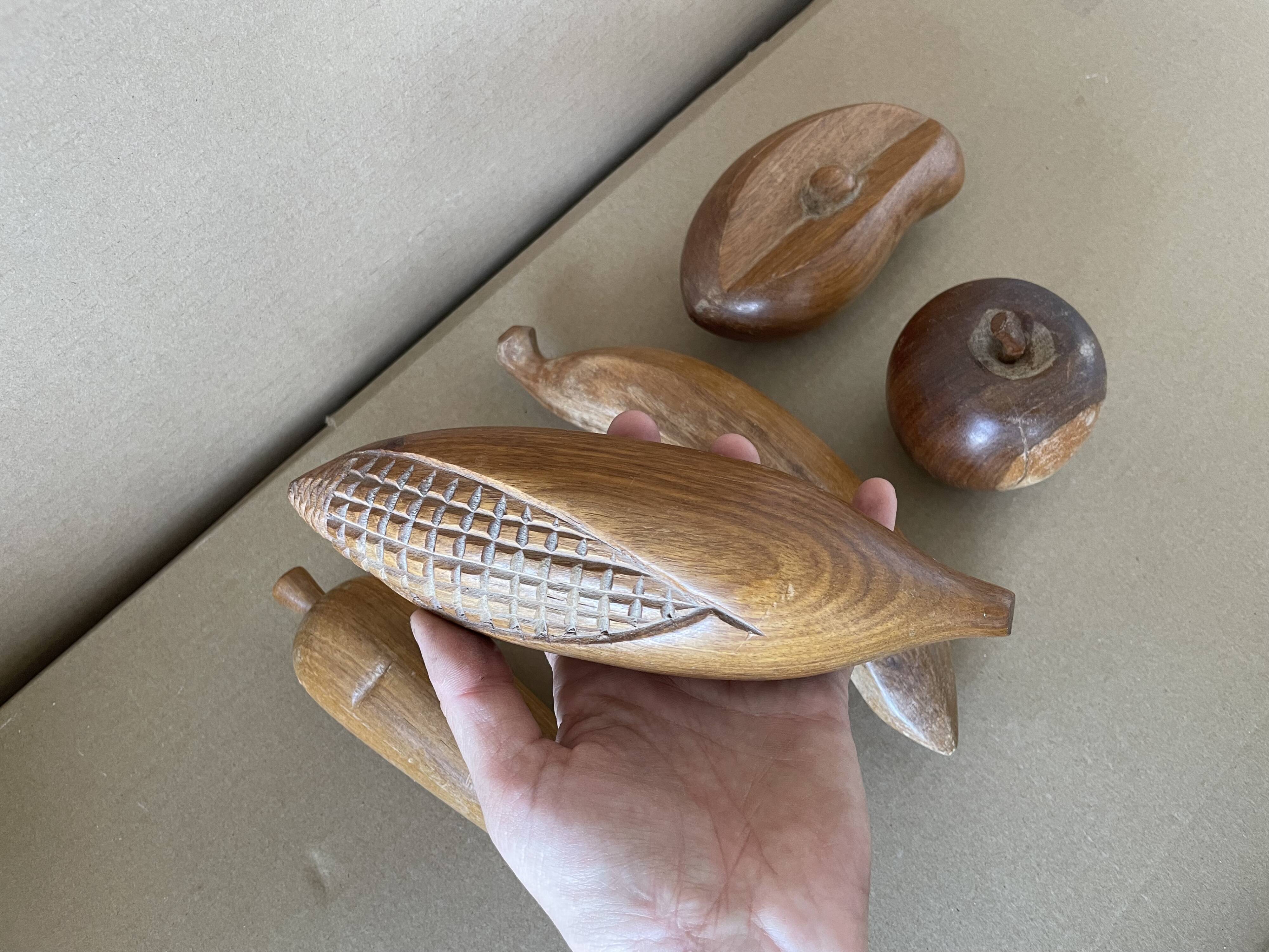 Lot of carved wooden fruits
