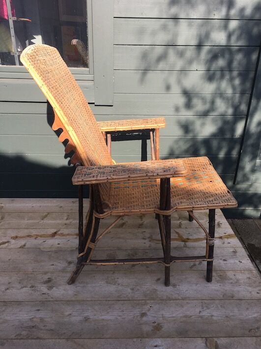 Chaise longue osier & rotin 1950