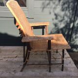 Long wicker and rattan armchair 1950