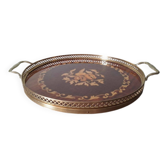 Round tray in art deco marquetry