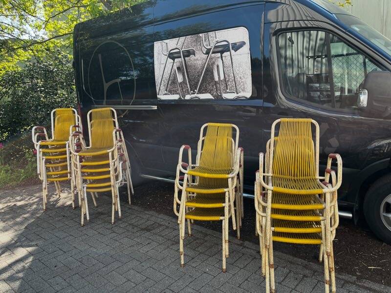 Vintage outdoor chair in webbing, 1960s-70s.