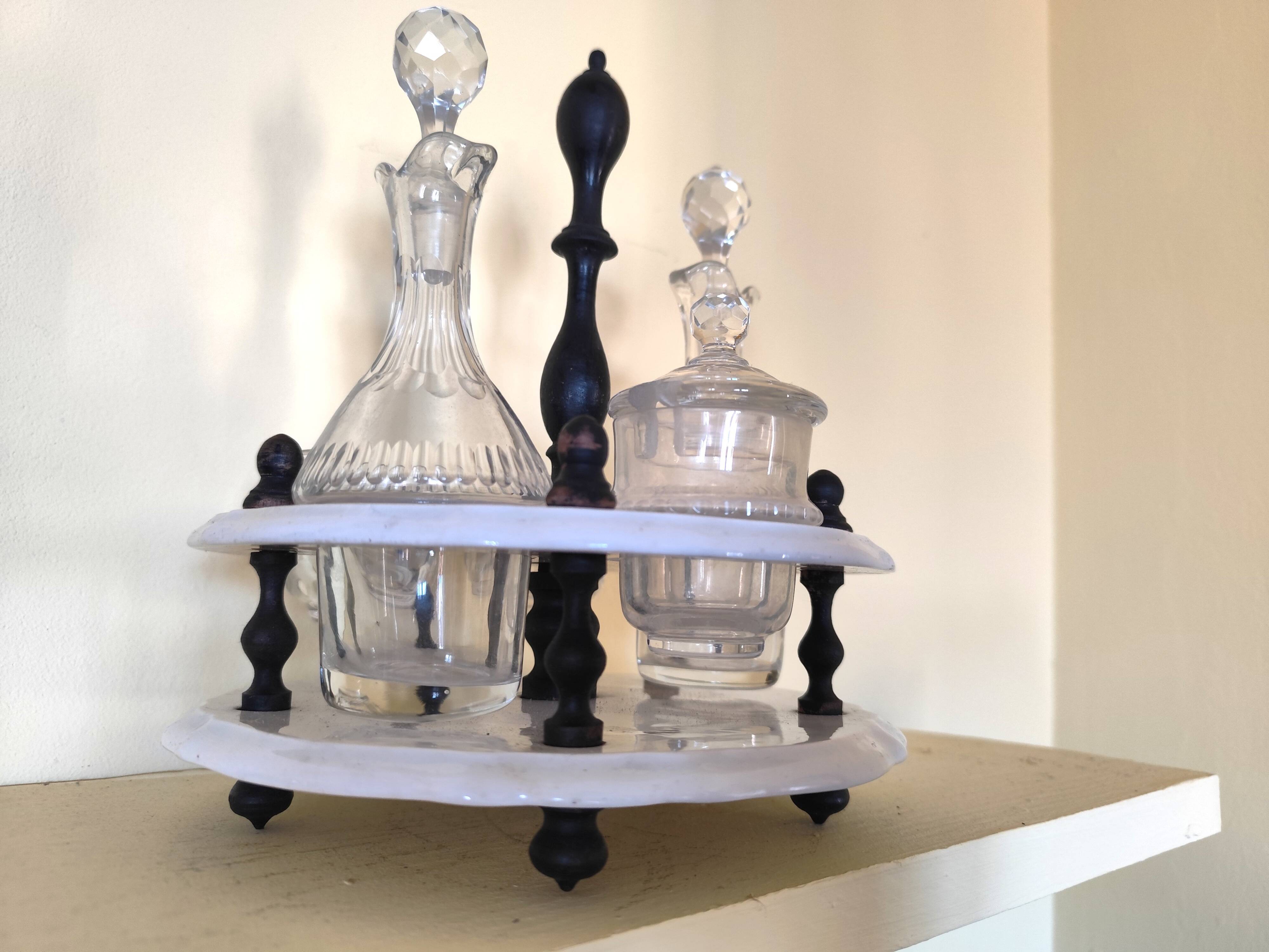 Serviteur de table 1900, 5 récipients pour huile vinaigre condiments  Gien