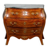Commode galbée style Louis XV vintage en marqueterie - plateau pierre - 3 tiroirs