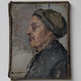 Oil on canvas mounted on cardboard, portrait of a woman, early 20th century.