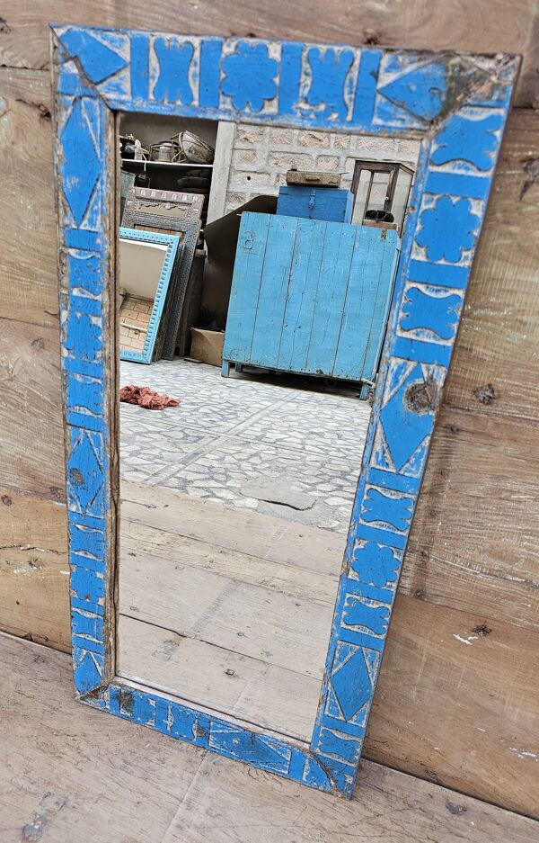 Ancien miroir Art déco en teck birman