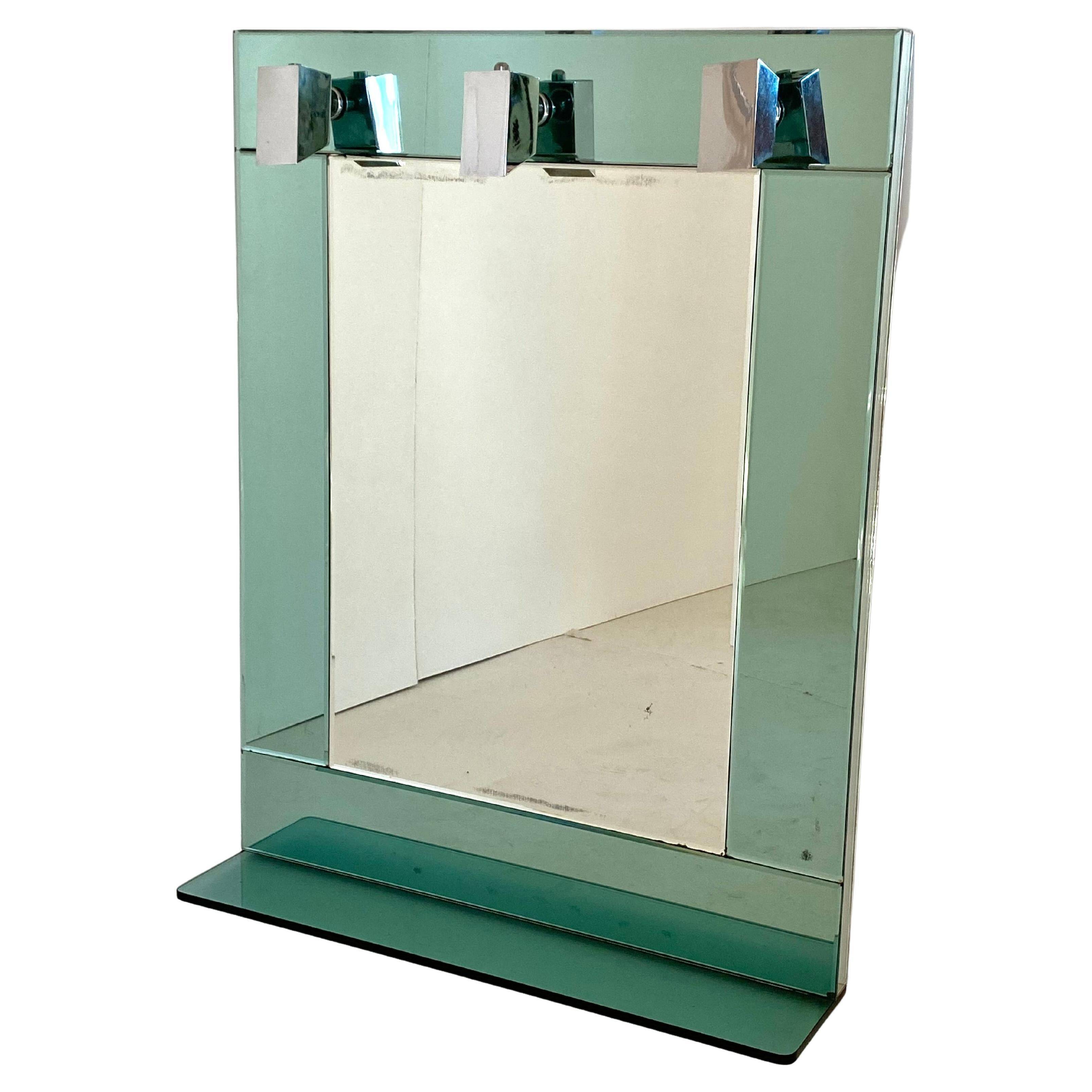 Vintage Aqua Green Glass Wall Mirror, Italy 1970s