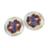 Two old slip dessert plates. "grapes and foliage" patterns