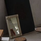 Wall mirror in tramp art style, hand-carved with a painted white frame, early 1900s.