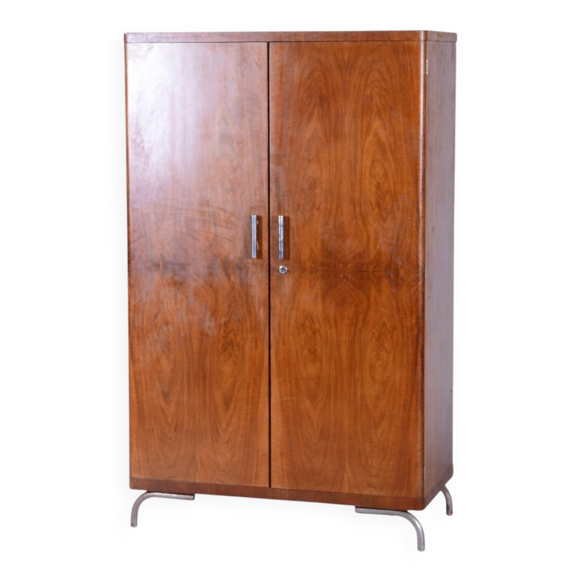 Bauhaus Walnut Wardrobe by Robert Slezak, Czechia, 1930s