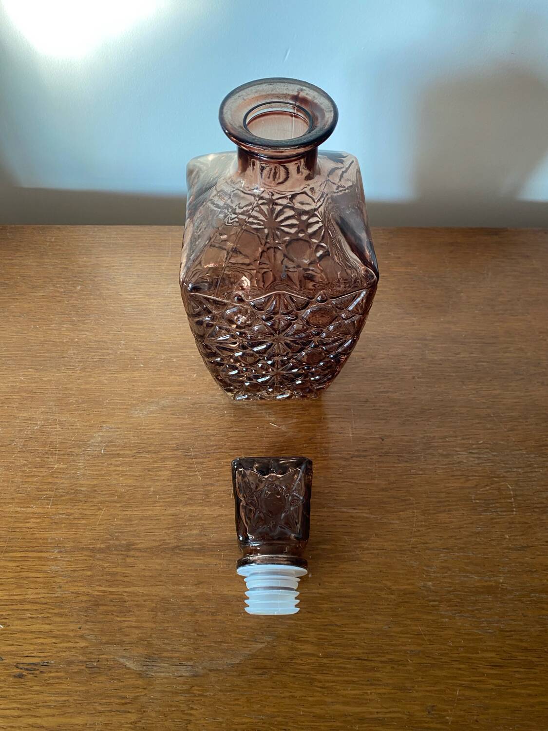 Antique whiskey decanter + vintage brown molded glass stopper