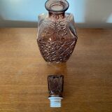 Carafe a whisky liqueur ancienne + bouchon en verre moulé brun vintage