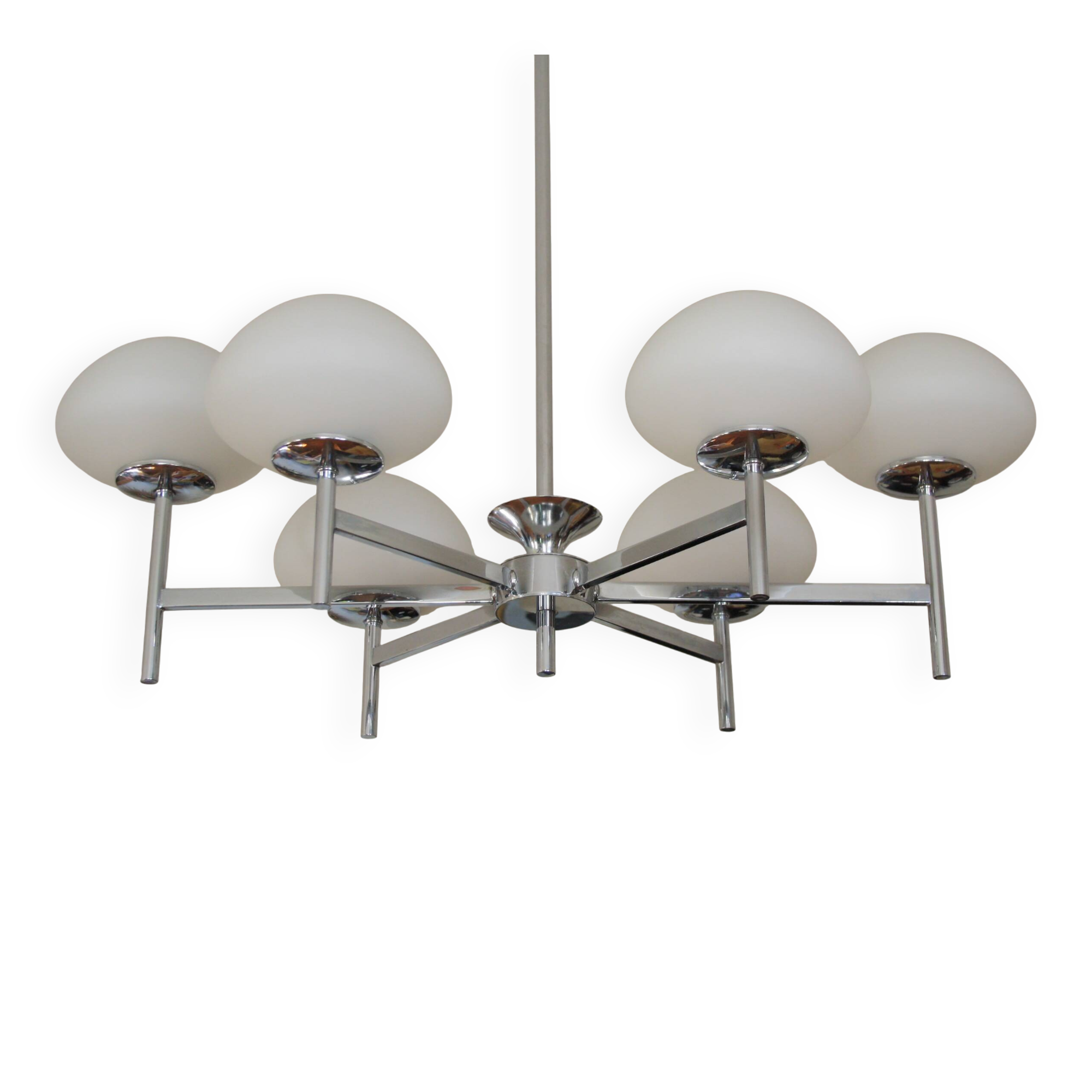 Lustre Gaetano Sciolari metal chromé et opalines