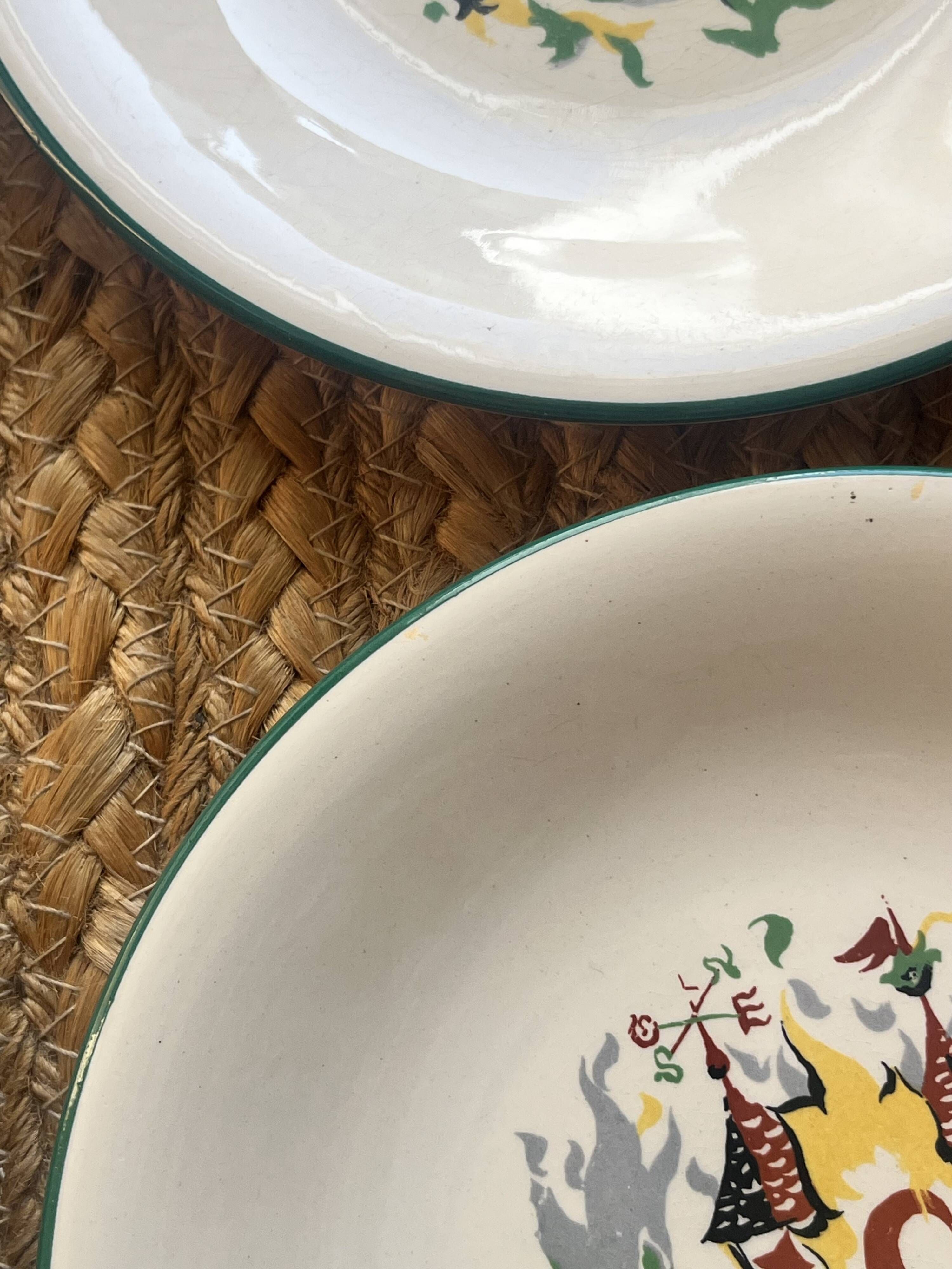 6 assiettes à dessert Salins motifs style Lurçat