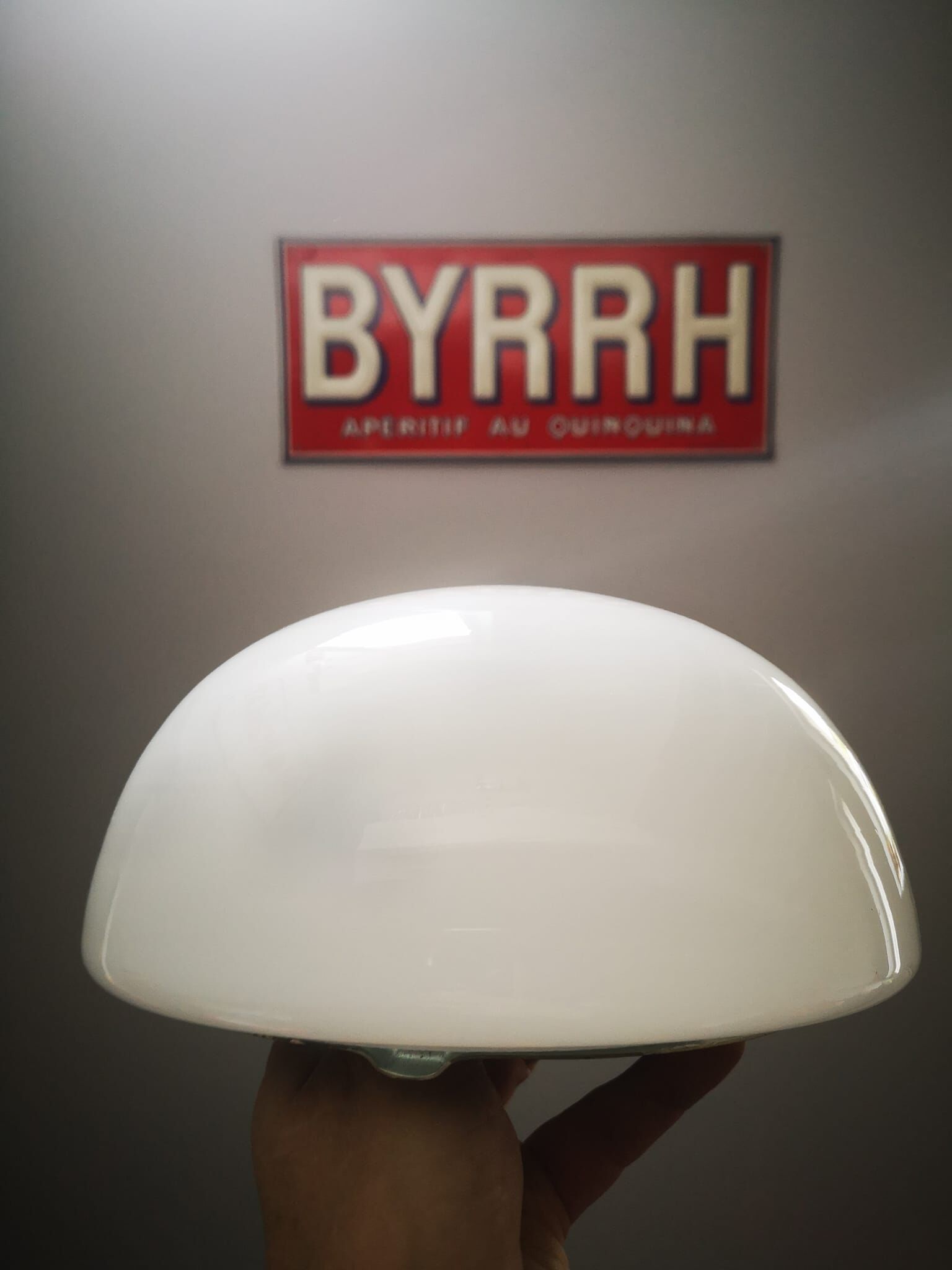 Abat day old ceiling lamp half globe ball opaline white vintage TBE Ø 20 cm
