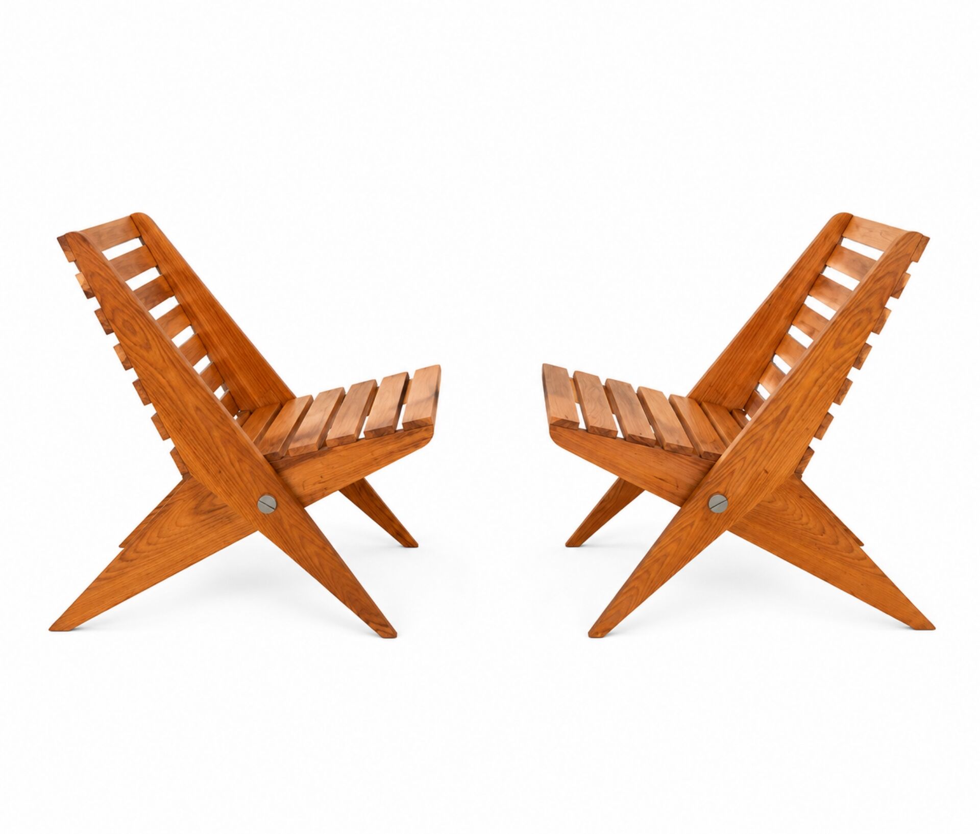 Set of 2 folding garden scissors chairs, in vintage design wood.