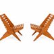Set of 2 folding garden scissors chairs, in vintage design wood.