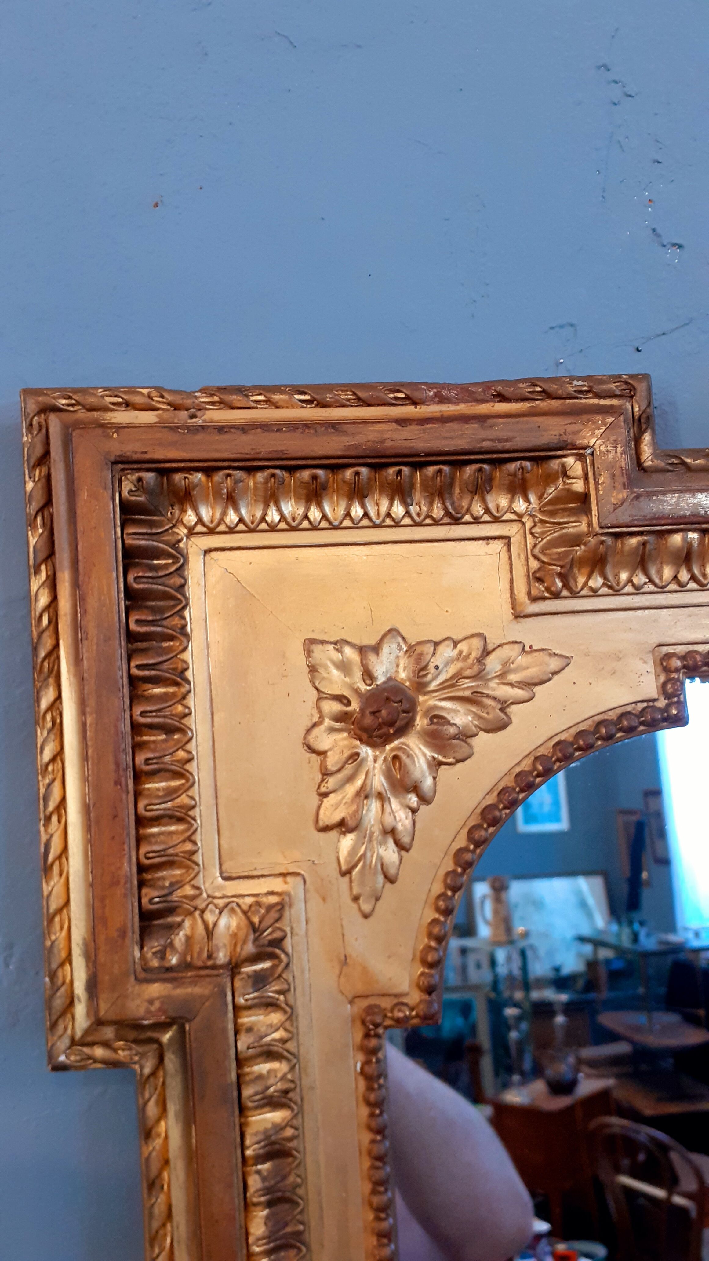 Large mirror XIX th in wood and gilded stucco Louis XVI style
