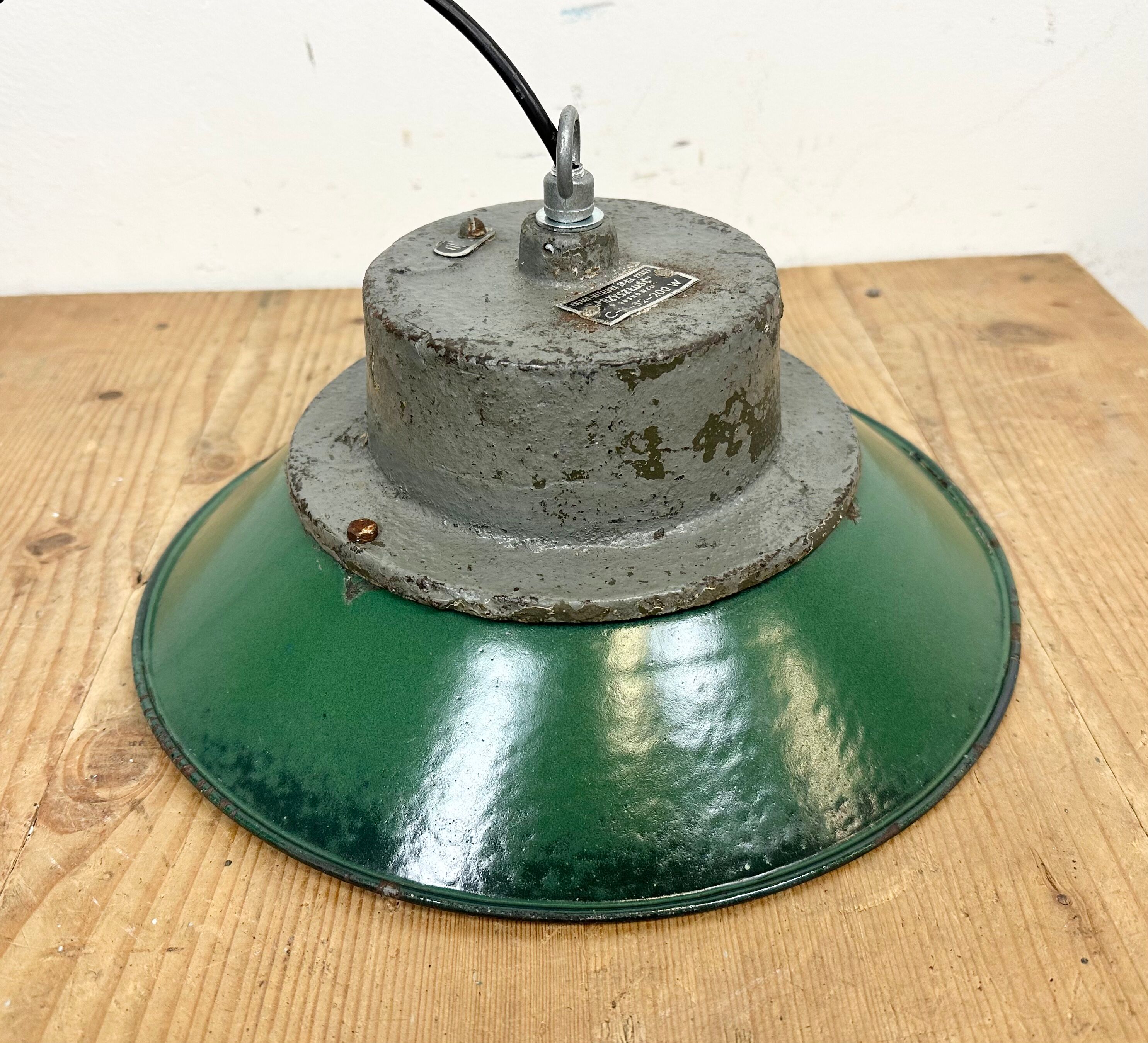 Green Enamel and Cast Iron Industrial Pendant Light, 1960s