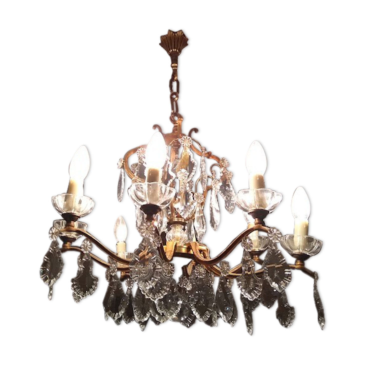 Lustre en bronze et cristal 8 branches