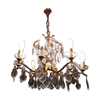 Bronze and crystal chandelier 8 branches
