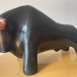 Abstract ceramic bull signed Florentino. Spanish earthenware clay art. 70's