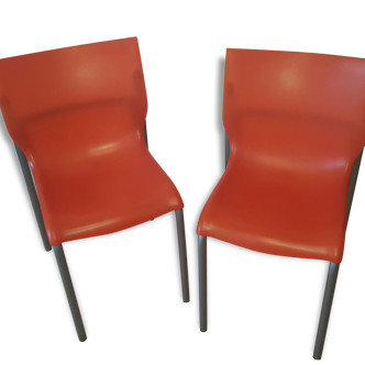 Orange pair of chairs by Philippe Starck "Cheap Chic" translucent, pop style XO