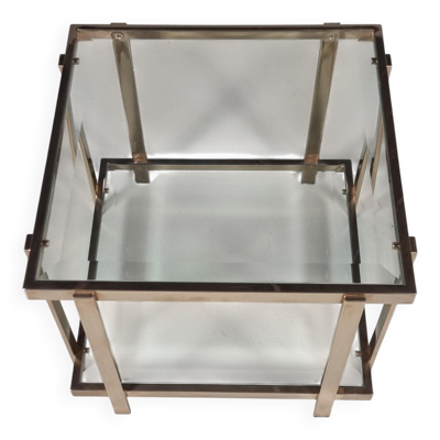 Table d'appoint carrée à deux niveaux de style Régence moderne plaquée or 23 carats de Belgo Chrom