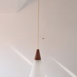 Suspension lamp Louis Kalff 60s teak and opaline