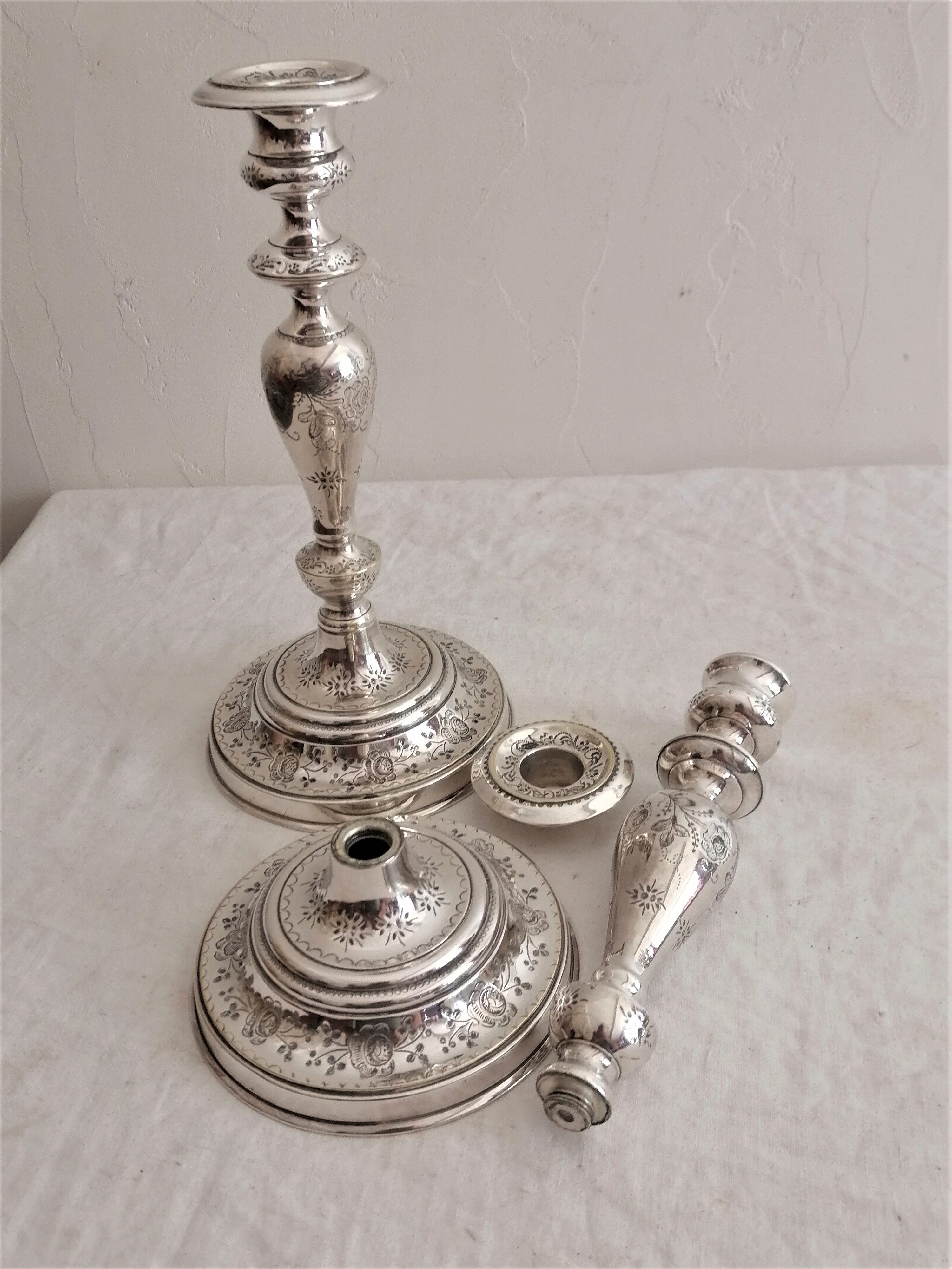Pair of silver bronze torches, XIXth