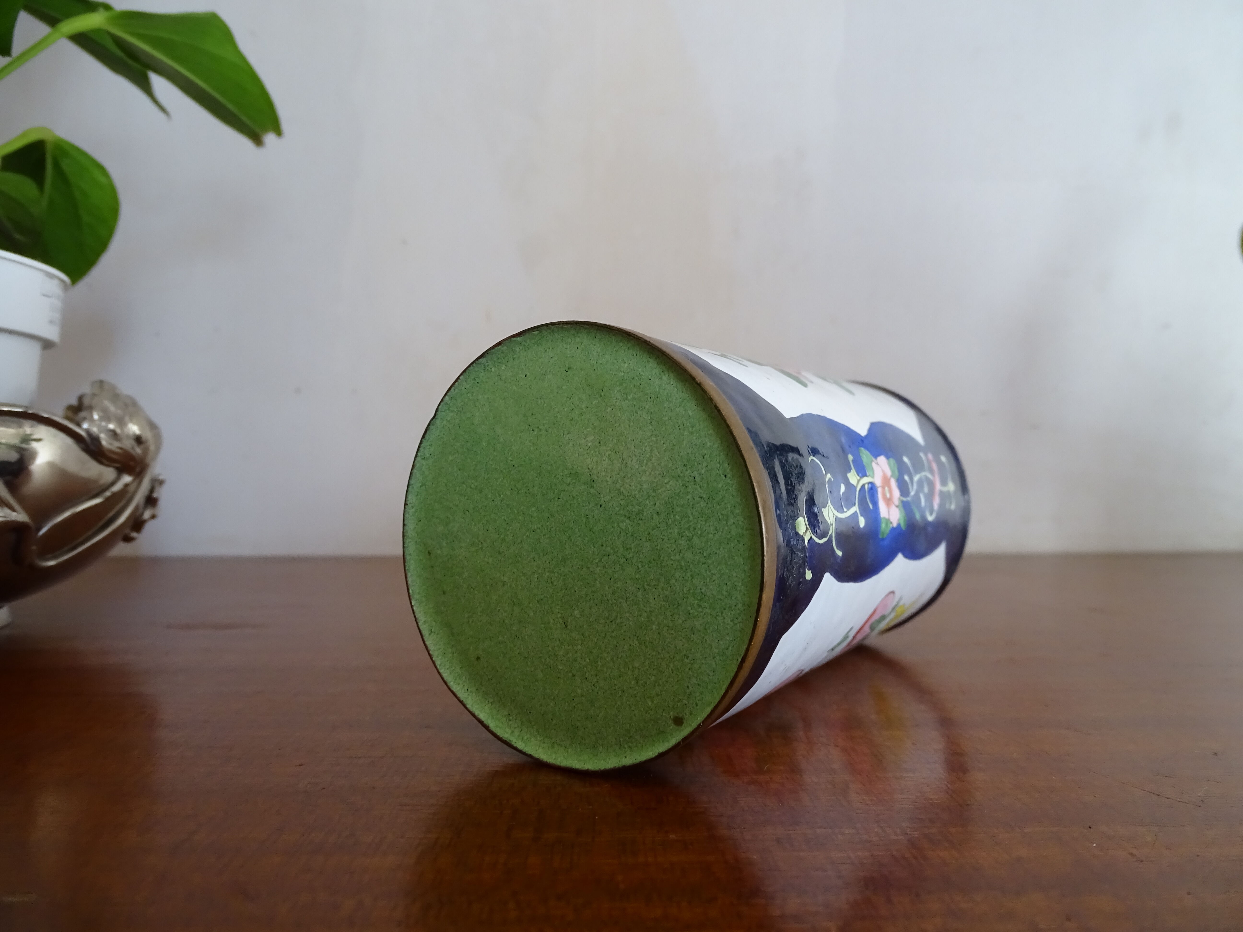 Cloisonné enamel pencil pot on copper