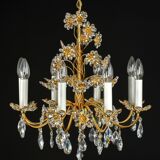 Large flower-shaped chandelier in gilded brass by Palwa, Germany, 1970s.