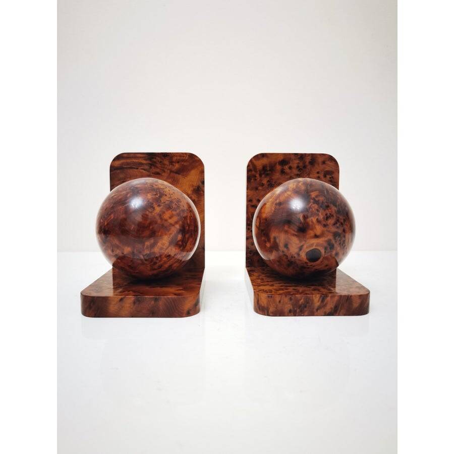 Art Deco bookends in polished solid burl wood