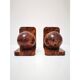 Art Deco bookends in polished solid burl wood