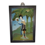 Beautiful fixed under Chinese glass from the 1950s, 60 dimensions 50 cm/35 cm