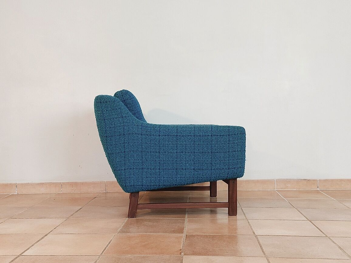 Norwegian living room set in blue fabric, vintage scandinavian 1960s