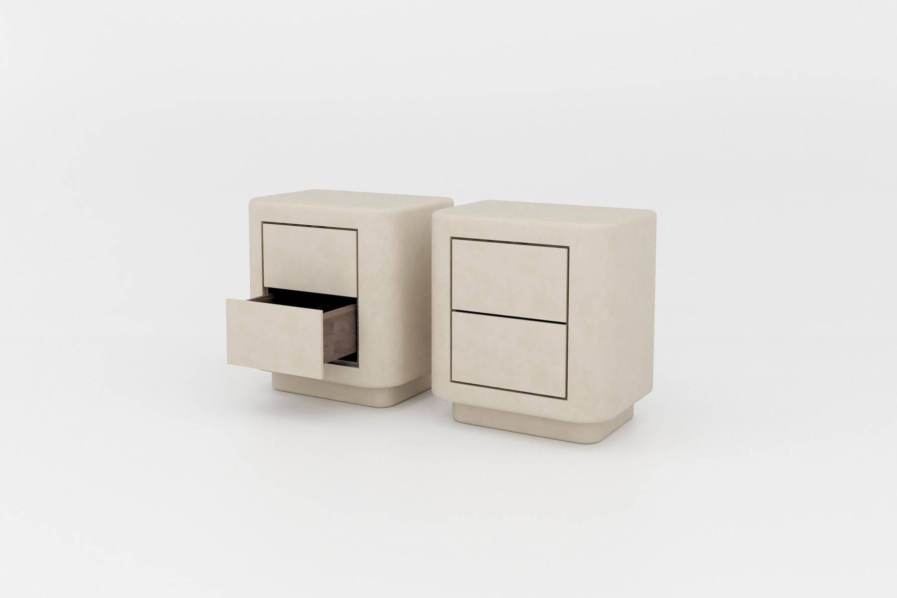 Handmade Textured Plaster Nightstands with Walnut Interior, set of 2