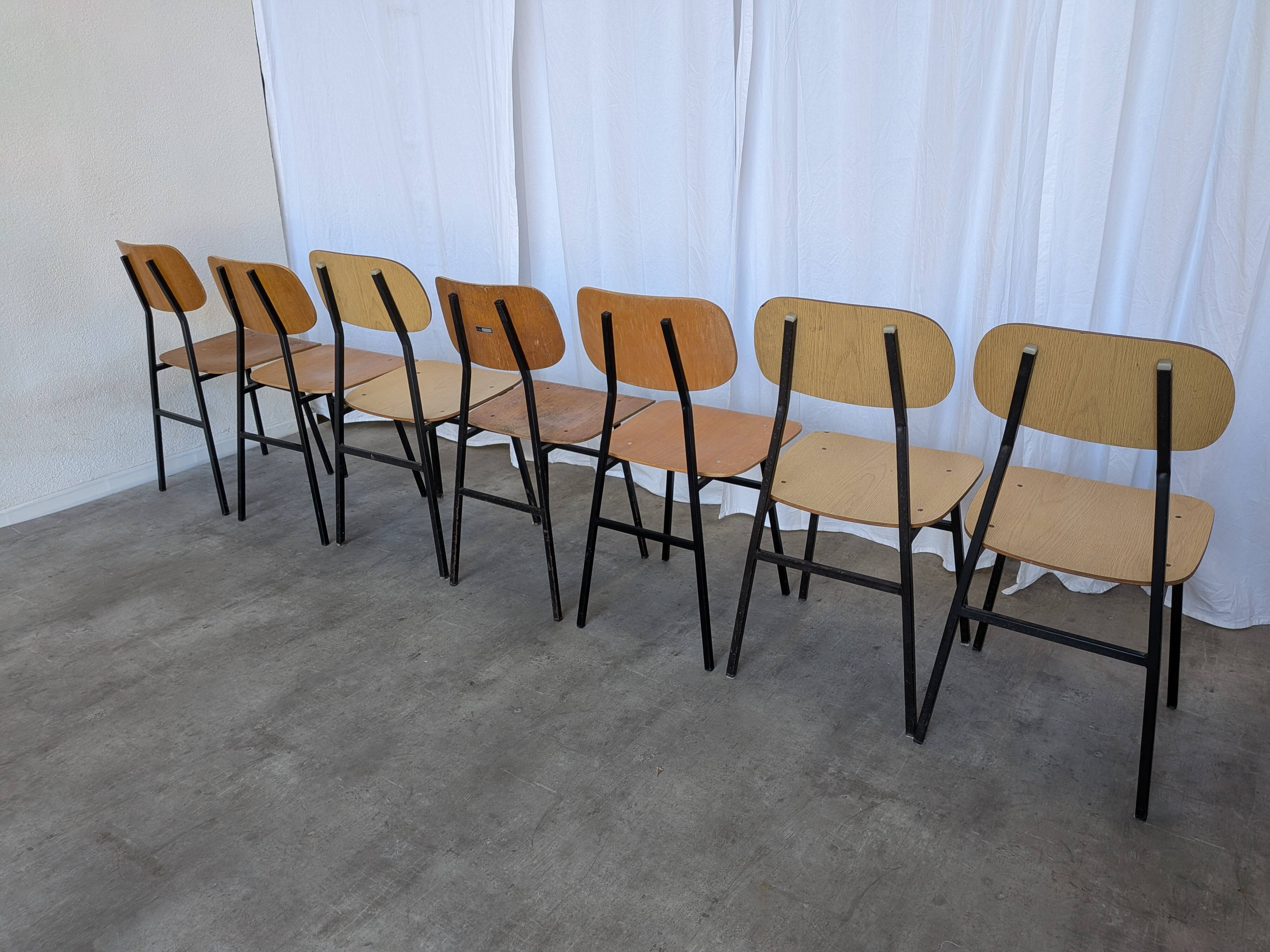 Set of 7 Vintage Industrial School Chairs / STOL Kamnik 1970s Yugoslavia