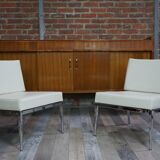 Pair of chrome and leather armchairs