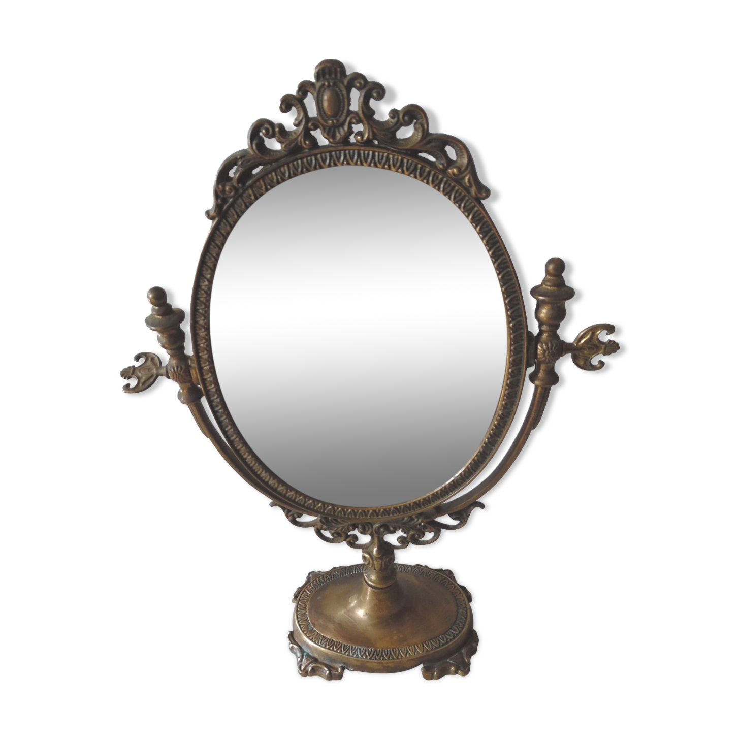 Psyche on foot brass mirror 28x39cm