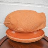 Plat en terre cuite forme poisson vintage, plat zoomorphe