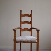 Classic Oak Armchair with Lambswool Upholstery, Mid-Century Danish, 1950s