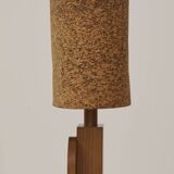 Pair of handcrafted lamps in solid oak with cork shades, circa 1970