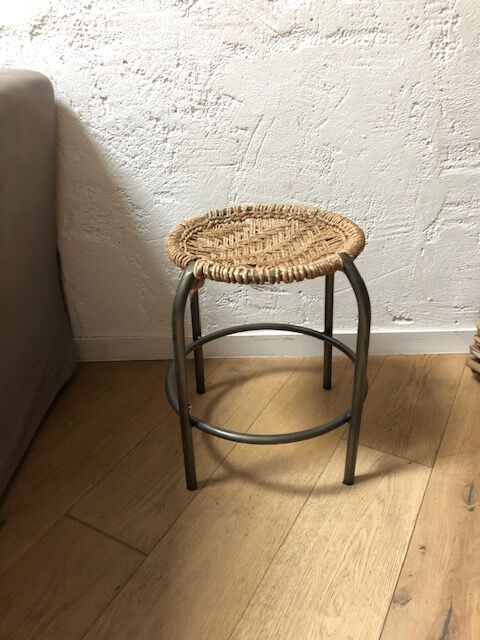 Pair of metal and rope stools