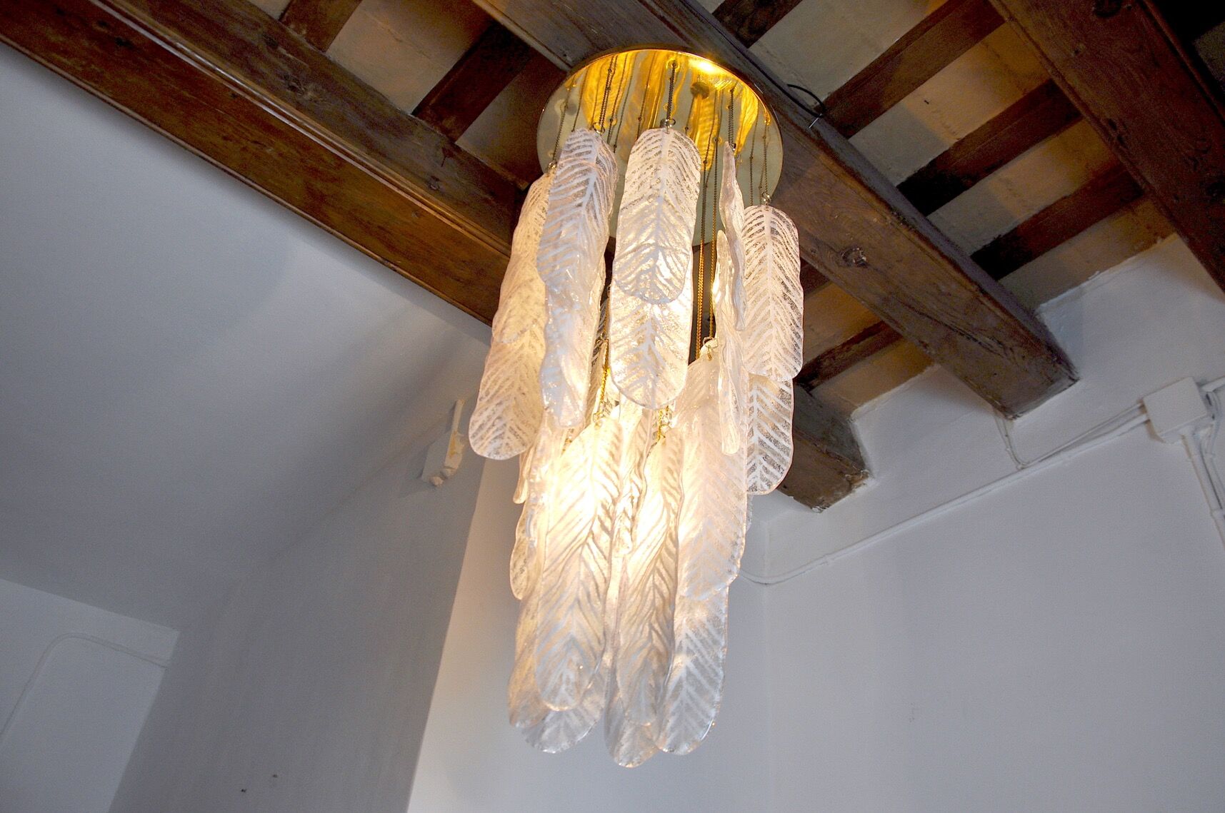 Pendant lamp "Leaves" by Mazzega in Murano glass, Italy, 1970