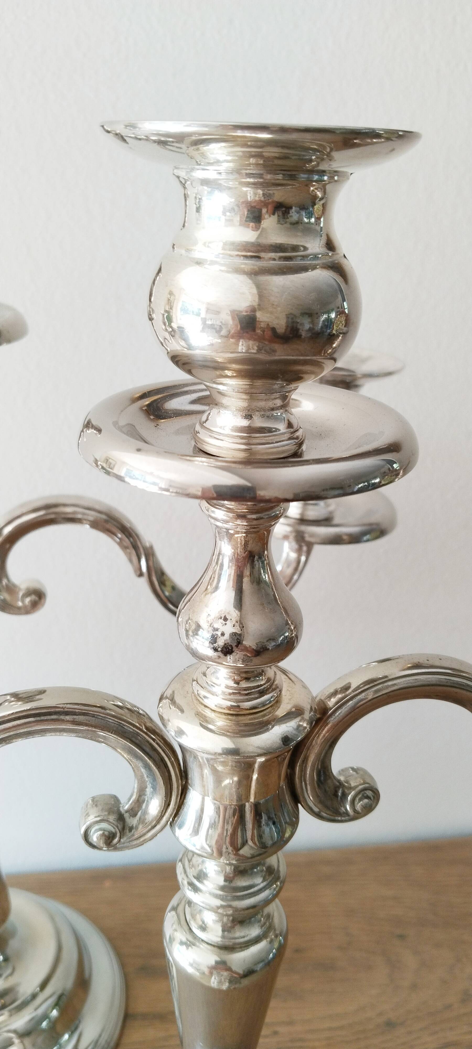 3-arm silver-plated metal candlesticks, candlesticks