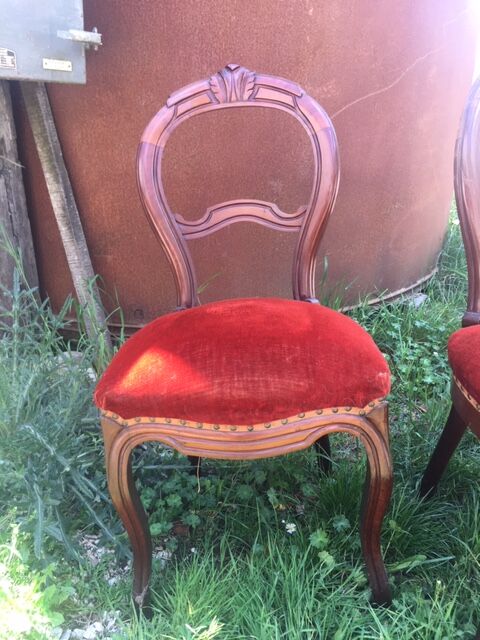 lot of 4 chairs Castle Chippendale, Louis XV late 1800s red velvet